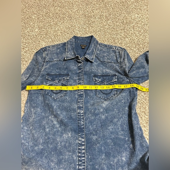 True Religion Georgia Denim Shirt Women Size Large Western Snap Button Cowgirl - Picture 11 of 12